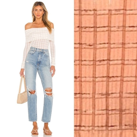 NWT FREE PEOPLE Ribbed Knit Striped Off Shoulder Après-ski Peach Sweater Top XS - Picture 5 of 13